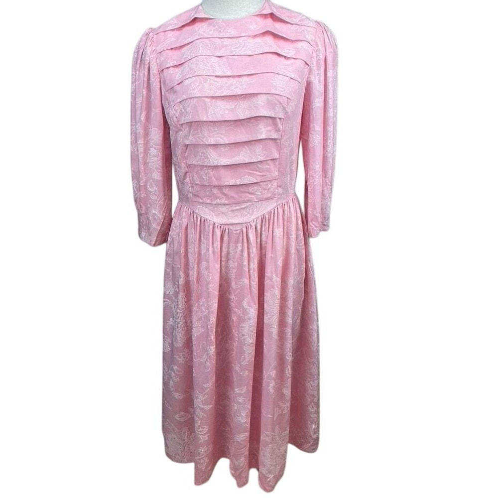 Vintage 80s‎ Womens (M/L) Handmade Dress Pink Floral Prairie Cottage Modest Trad